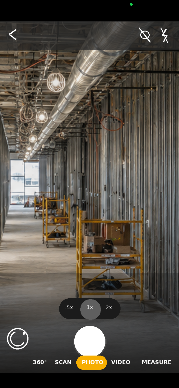 Filio Photo mode showing a construction corridor ready for field capture.